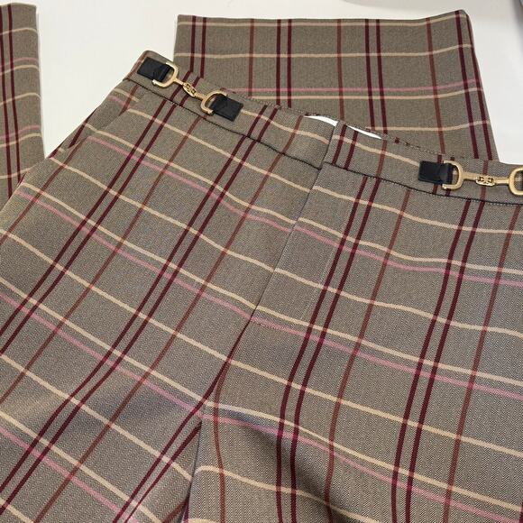 Sam Edelman Wild Aster plaid wide leg slacks pants buckle size 8 womens - Picture 4 of 9